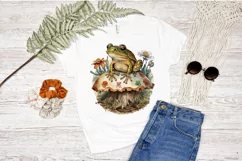 Watercolor Vintage Cute Floral Frog on a Mushroom PNG Clipa Product Image 2