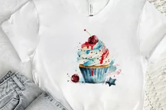 Watercolor 4th of July Cute Cupcake PNG Clipart Product Image 2