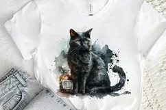 Watercolor Black Cat Nurse png clipart Product Image 2