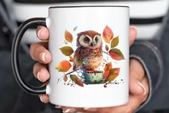 Watercolor Cute Owl with a Cup PNG Clipart Product Image 3