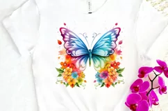 Rainbow Butterfly and Flowers PNG Clipart Product Image 3