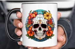 Flower Skull Stained Glass Sublimation PNG Clipart Product Image 3