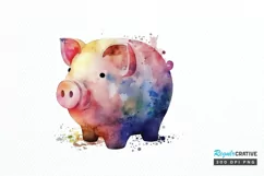 Watercolor Piggy Bank PNG Clipart Product Image 1