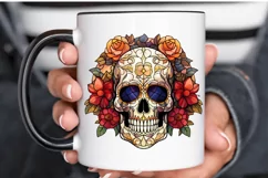 Flower Skull Stained Glass Sublimation PNG Clipart Product Image 3