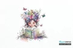 Watercolor Cute Bookworm Fairy PNG Clipart Product Image 1