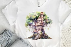 Fairy Tree House Watercolor PNG Clipart Product Image 3