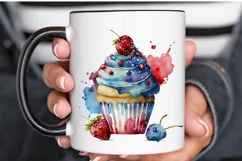 Watercolor 4th of July Cute Cupcake PNG Clipart Product Image 3