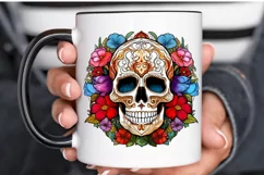 Flower Skull Stained Glass Sublimation PNG Clipart Product Image 3