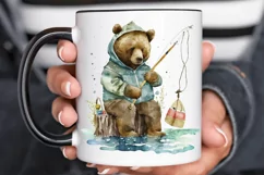 Watercolor Daddy Bear Fishing png clipart Product Image 3