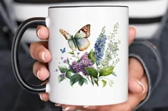 Watercolor Butterfly and Spring Flowers png clipart Product Image 3