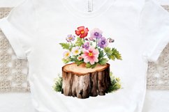 Flower Wooden Stump Watercolor Sublimation PNG Clipart Product Image 3