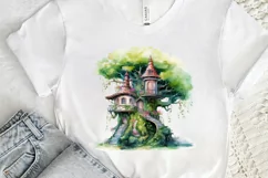 Fairy Tree House Watercolor PNG Clipart Product Image 3