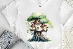 Fairy Tree House Watercolor PNG Clipart Product Image 3