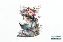 Watercolor Cute Bookworm Fairy PNG Clipart Product Image 1