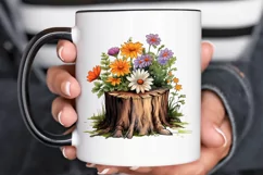 Flowers On Tree Stump Watercolor PNG Clipart Product Image 3