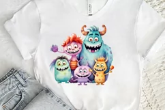 Cute Monster Family Watercolor PNG Clipart Product Image 3