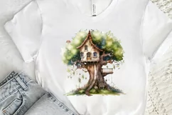 Fairy Tree House Watercolor PNG Clipart Product Image 3