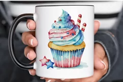 Watercolor 4th of July Cute Cupcake PNG Clipart Product Image 3