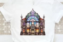 Stained Glass Old Building Sublimation PNG Clipart Product Image 3