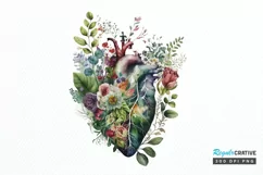 Watercolor Anatomical Floral Heart PNG Clipart Product Image 1