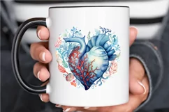 Ocean Heart Watercolor Sublimation PNG Clipart Product Image 3