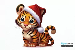 Watercolor Christmas Cute Tiger PNG Clipart Product Image 1