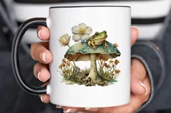 Watercolor Vintage Cute Floral Frog on a Mushroom PNG Clipa Product Image 3