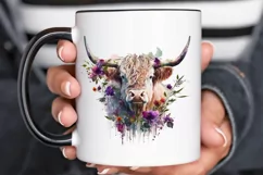 Watercolor Floral Highland Cow PNG Clipa Product Image 2