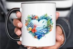 Ocean Heart Watercolor Sublimation PNG Clipart Product Image 3
