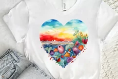 Retro Beach Heart Watercolor PNG Clipart Product Image 3