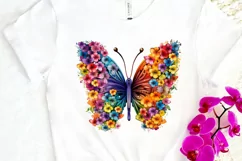 Rainbow Butterfly and Flowers PNG Clipart Product Image 3