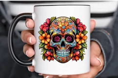 Flower Skull Stained Glass Sublimation PNG Clipart Product Image 3