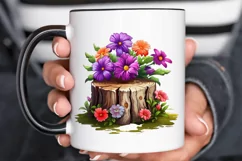 Flowers On Tree Stump Watercolor PNG Clipart Product Image 3