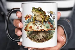 Watercolor Vintage Cute Floral Frog on a Mushroom PNG Clipa Product Image 3