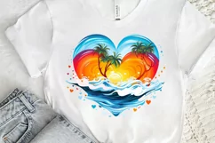 Retro Beach Heart Watercolor PNG Clipart Product Image 3