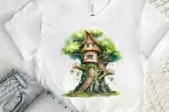 Fairy Tree House Watercolor PNG Clipart Product Image 3