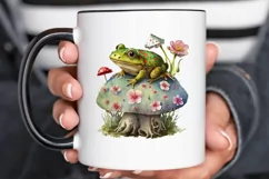 Watercolor Vintage Cute Floral Frog on a Mushroom PNG Clipa Product Image 3