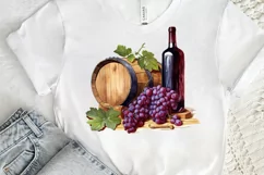 Vintage Grape Wine Bottle and Barrel PNG Clipart Product Image 3