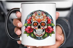 Flower Skull Stained Glass Sublimation PNG Clipart Product Image 3