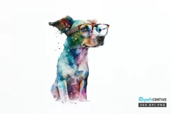 Watercolor Dog and Books PNG Clipart Product Image 1