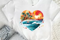 Retro Beach Heart Watercolor PNG Clipart Product Image 3