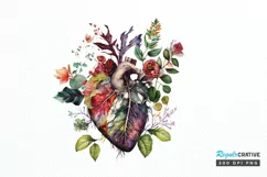 Watercolor Anatomical Floral Heart PNG Clipart Product Image 1