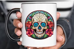 Flower Skull Stained Glass Sublimation PNG Clipart Product Image 3