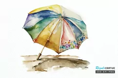 Watercolor Beach Umbrella PNG Clipart Product Image 1