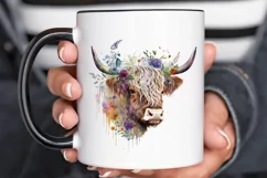 Watercolor Floral Highland Cow PNG Clipa Product Image 3