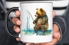 Watercolor Daddy Bear Fishing png clipart Product Image 3
