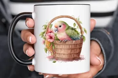 Watercolor Cute Pink Parrot in Basket PNG Clipart Product Image 3