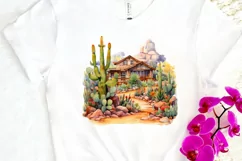 Cactus House Watercolor Sublimation PNG Clipart Product Image 3