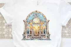 Stained Glass Old Building Sublimation PNG Clipart Product Image 3