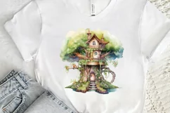 Fairy Tree House Watercolor PNG Clipart Product Image 3
